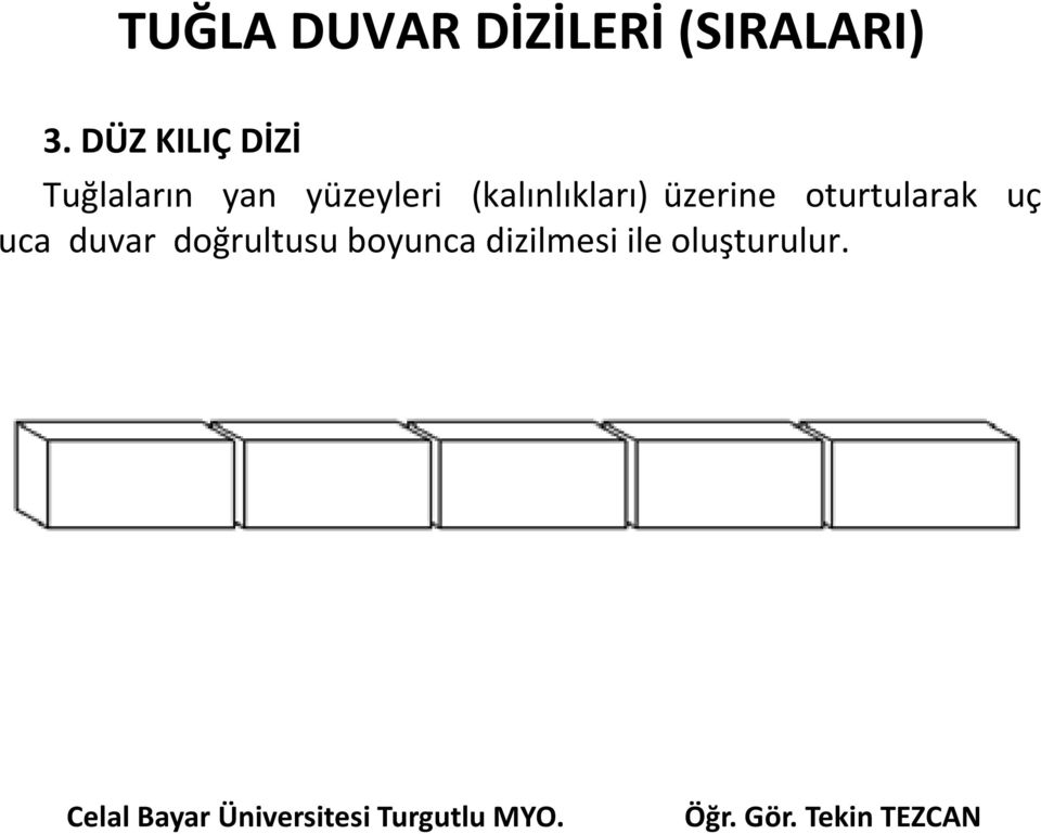 (kalınlıkları) üzerine oturtularak uç uca