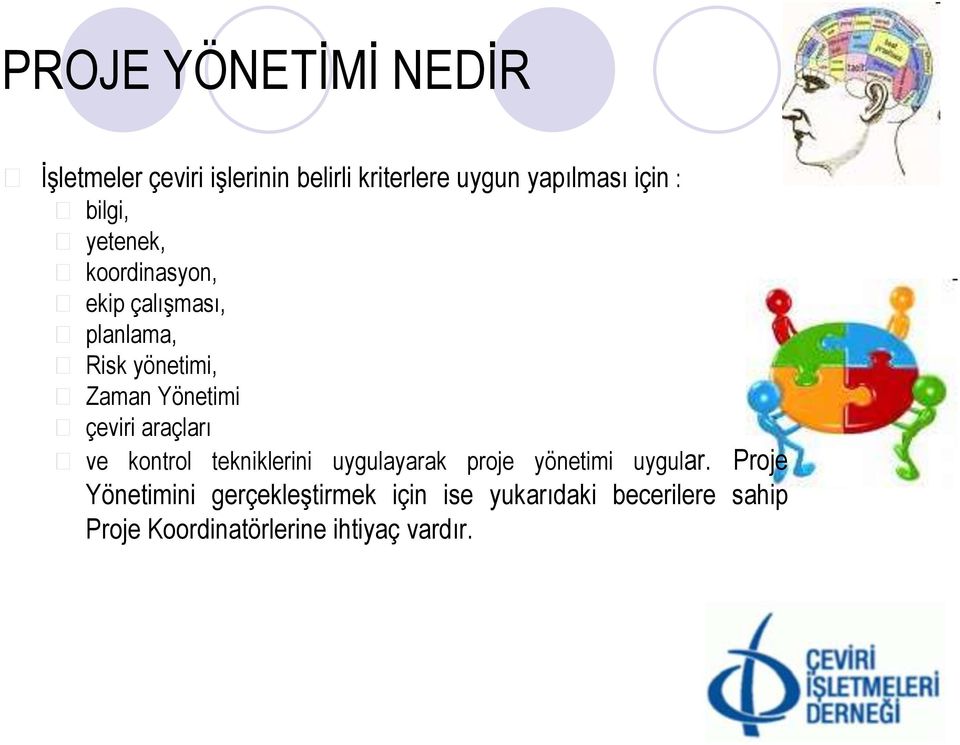 çeviri araçları ve kontrol tekniklerini uygulayarak proje yönetimi uygular.