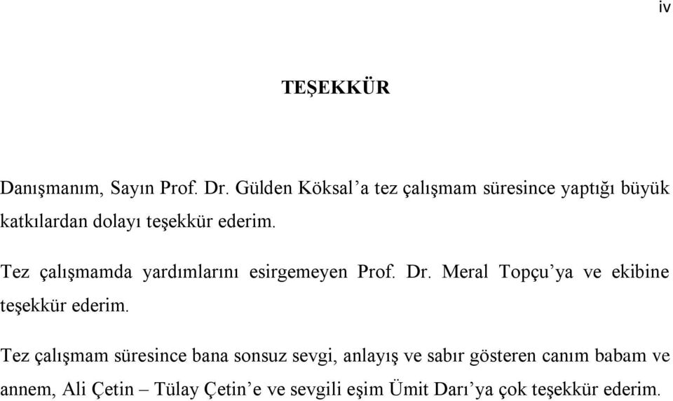 Tez çalışmamda yardımlarını esirgemeyen Prof. Dr. Meral Topçu ya ve ekibine teşekkür ederim.