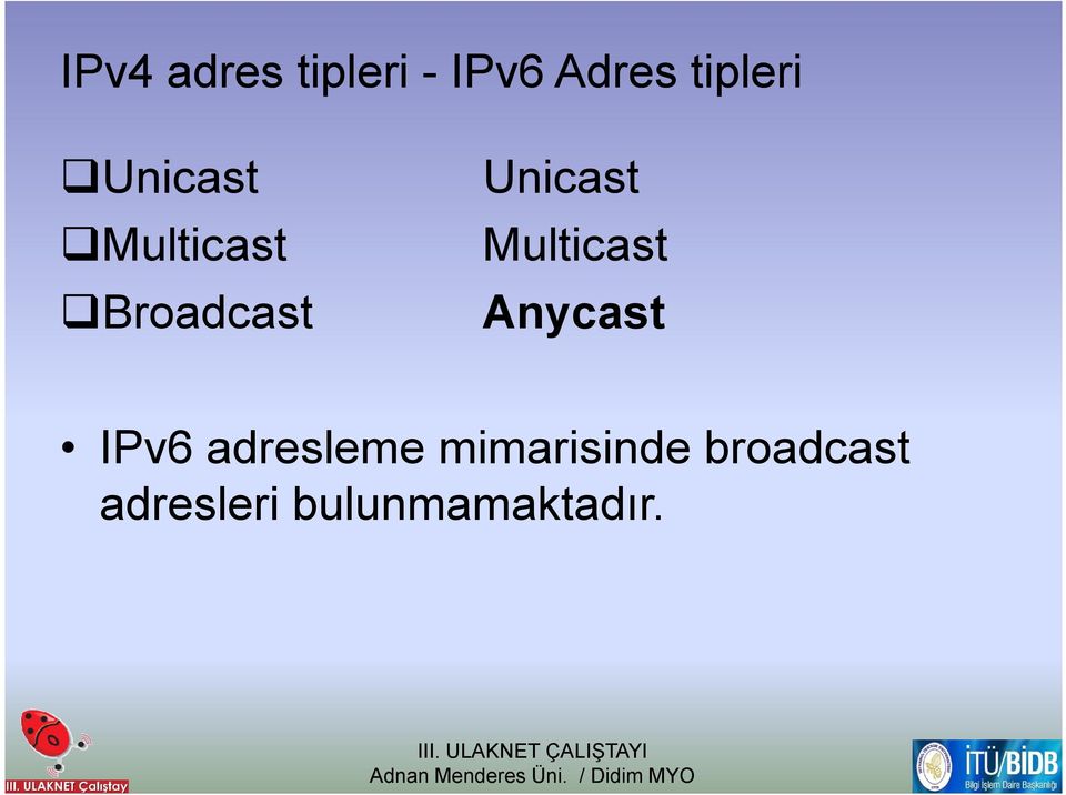 Multicast Anycast IPv6 adresleme