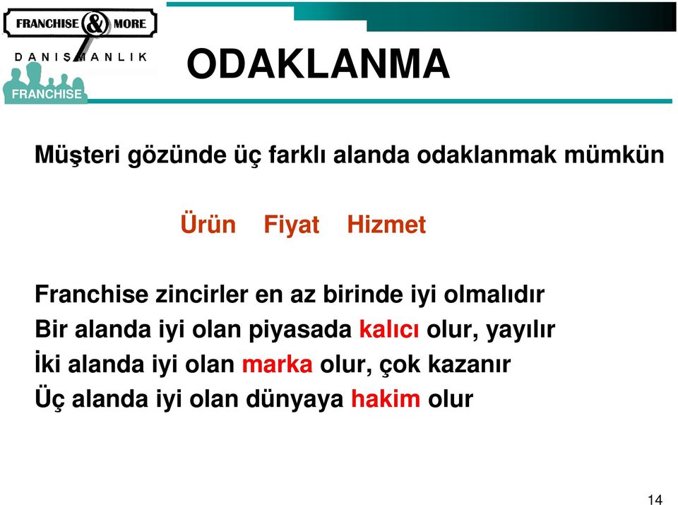 alanda iyi olan piyasada kalıcı olur, yayılır İki alanda iyi olan