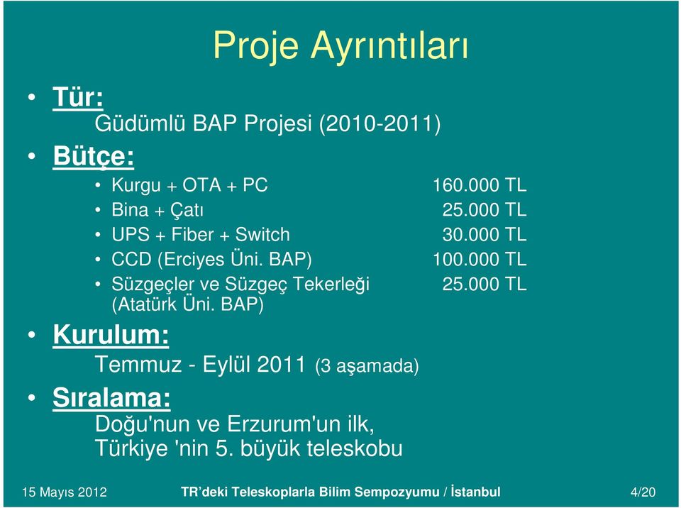 BAP) Kurulum: Temmuz - Eylül 2011 (3 aşamada) Sıralama: Doğu'nun ve Erzurum'un ilk, Türkiye 'nin 5.