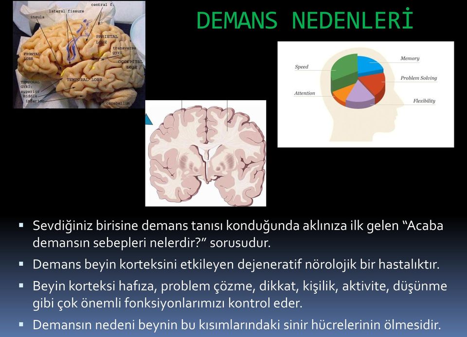Demans beyin korteksini etkileyen dejeneratif nörolojik bir hastalıktır.