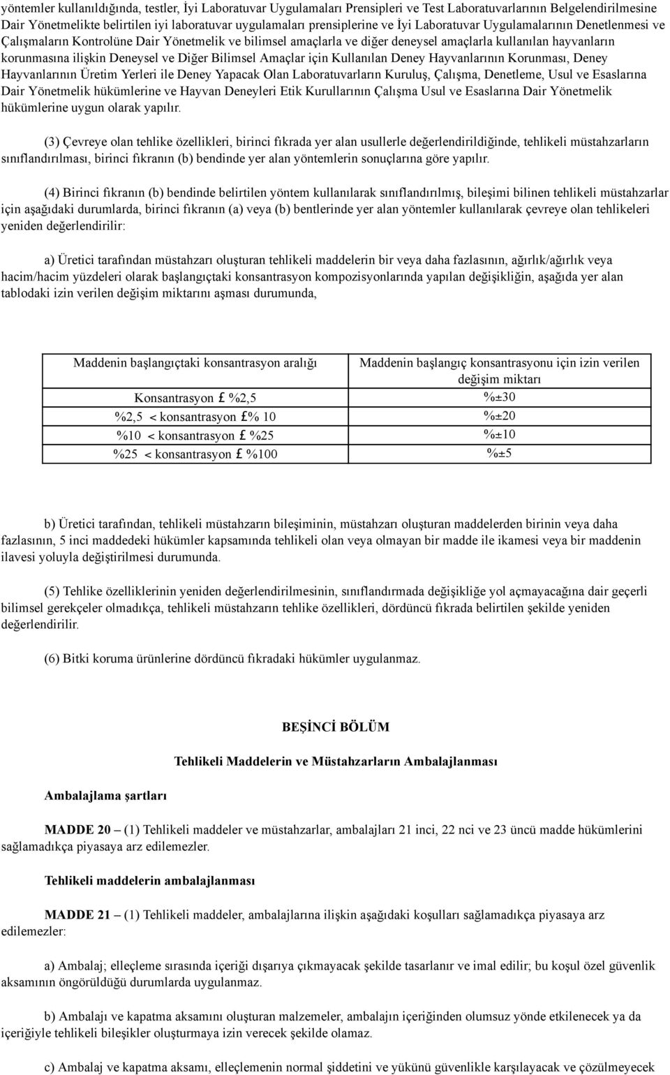 Bilimsel Amaçlar için Kullanılan Deney Hayvanlarının Korunması, Deney Hayvanlarının Üretim Yerleri ile Deney Yapacak Olan Laboratuvarların Kuruluş, Çalışma, Denetleme, Usul ve Esaslarına Dair