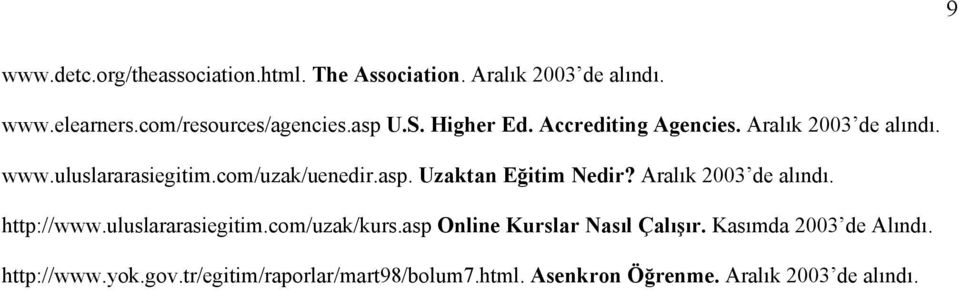 Aralık 2003 de alındı. http://www.uluslararasiegitim.com/uzak/kurs.asp Online Kurslar Nasıl Çalışır.