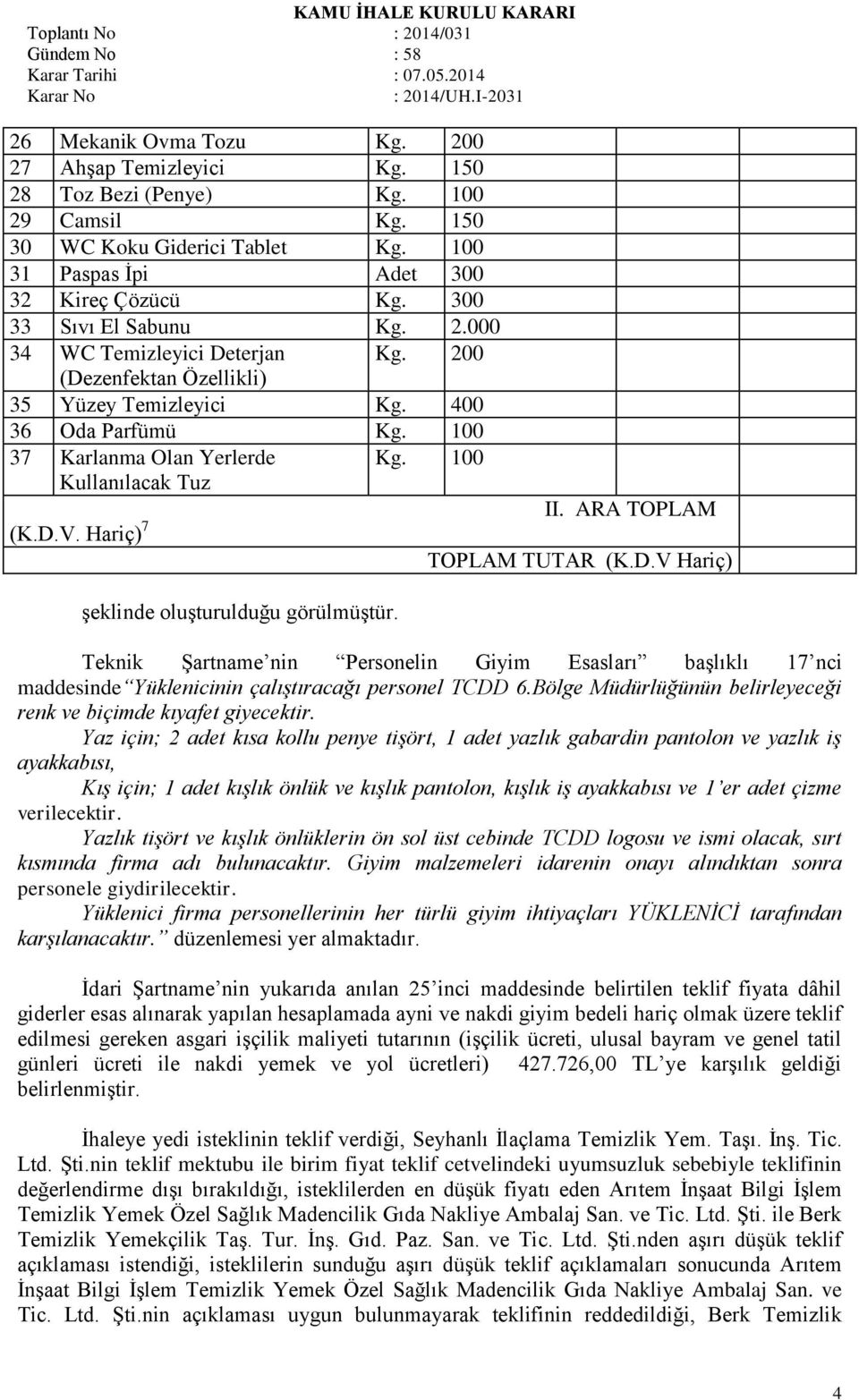 Hariç) 7 şeklinde oluşturulduğu görülmüştür. II. ARA TOPLAM TOPLAM TUTAR (K.D.