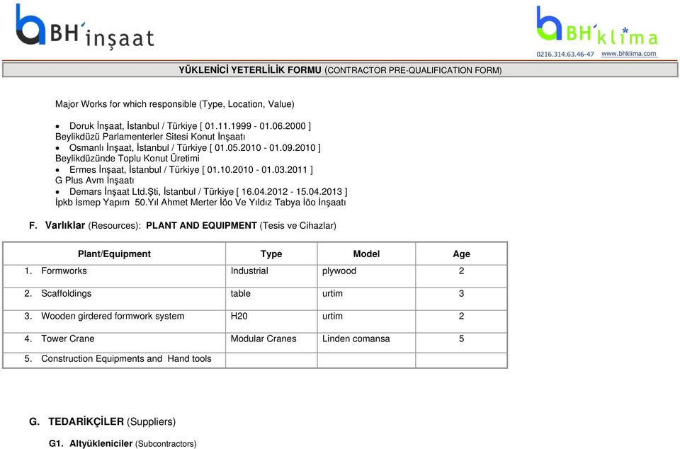 2011 ] G Plus Avm İnşaatı Demars İnşaat Ltd.Şti, İstanbul / Türkiye [ 16.04.2012-15.04.2013 ] İpkb İsmep Yapım 50.Yıl Ahmet Merter İöo Ve Yıldız Tabya İöo İnşaatı F.