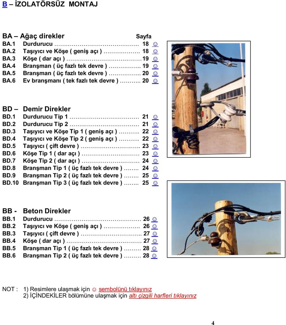 BD.6 Köşe Tip ( dar açı ) BD.7 Köşe Tip ( dar açı ) 4 BD.8 Branşman Tip ( üç fazlı tek devre ).. 4 BD.9 Branşman Tip ( üç fazlı tek devre ).. 5 BD.0 Branşman Tip ( üç fazlı tek devre ).. 5 BB - BB.