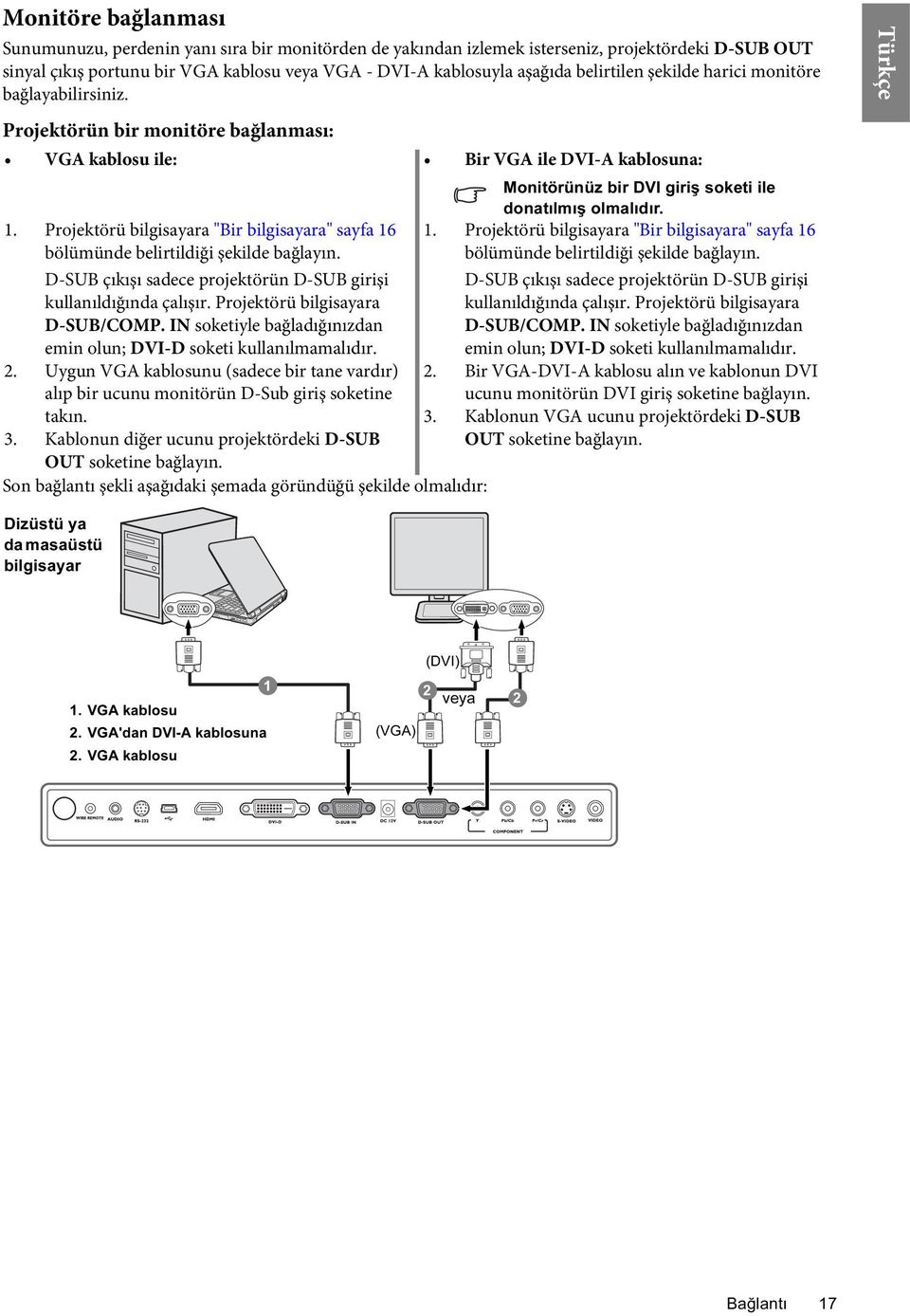 Projektörü bilgisayara "Bir bilgisayara" sayfa 16 1. Projektörü bilgisayara "Bir bilgisayara" sayfa 16 bölümünde belirtildiği şekilde bağlayın.