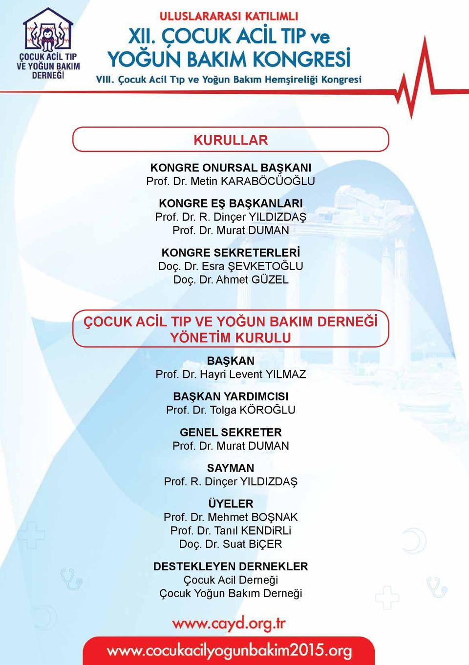 Dr. Tolga KÖROĞLU GENEL SEKRETER Prof. Dr. Murat DUMAN SAYMAN Prof. R. Dinçer YILDIZDAŞ ÜYELER Prof. Dr. Mehmet BOŞNAK Prof. Dr. Tanıl KENDiRLi Doç.