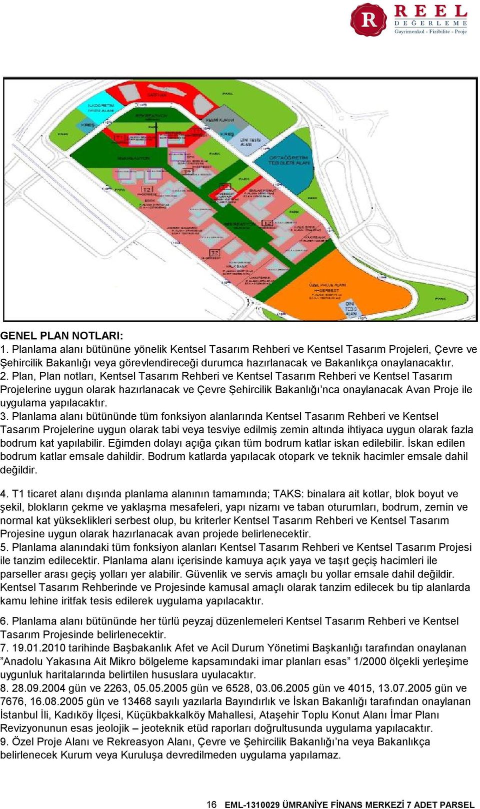 Plan, Plan notları, Kentsel Tasarım Rehberi ve Kentsel Tasarım Rehberi ve Kentsel Tasarım Projelerine uygun olarak hazırlanacak ve Çevre Şehircilik Bakanlığı nca onaylanacak Avan Proje ile uygulama