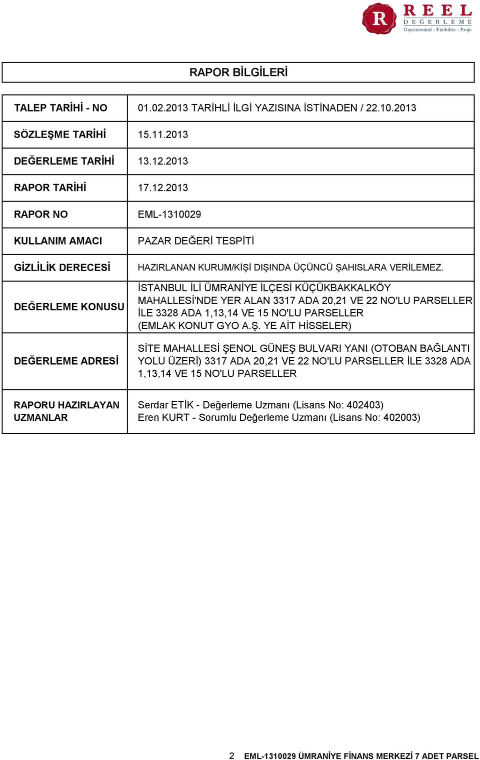 İSTANBUL İLİ ÜMRANİYE İLÇESİ KÜÇÜKBAKKALKÖY MAHALLESİ'NDE YER ALAN 3317 ADA 20,21 VE 22 NO'LU PARSELLER İLE 3328 ADA 1,13,14 VE 15 NO'LU PARSELLER (EMLAK KONUT GYO A.Ş.