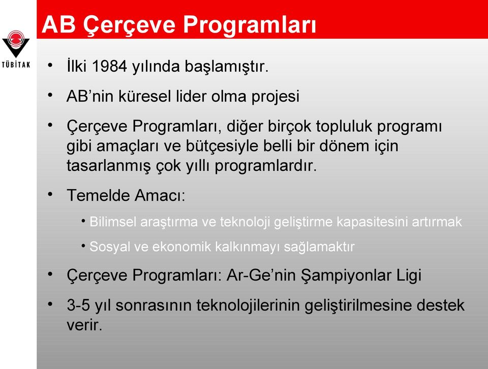 belli bir dönem için tasarlanmış çok yıllı programlardır.