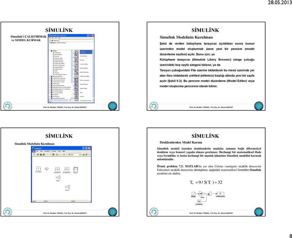 Bunu için; ya Kütüphane tarayıcısı (Simulink Libary Browser) simge çubuğu üzerindeki boş sayfa simgesi tıklanır, ya da Tarayıcı çubuğundaki File üzerine tıklatılarak bu menü üzerinde yer alan New