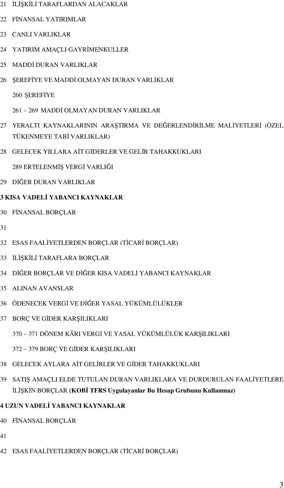 VERGİ VARLIĞI 29 DİĞER DURAN VARLIKLAR 3 KISA VADELİ YABANCI KAYNAKLAR 30 FİNANSAL BORÇLAR 31 32 ESAS FAALİYETLERDEN BORÇLAR (TİCARİ BORÇLAR) 33 İLİŞKİLİ TARAFLARA BORÇLAR 34 DİĞER BORÇLAR VE DİĞER