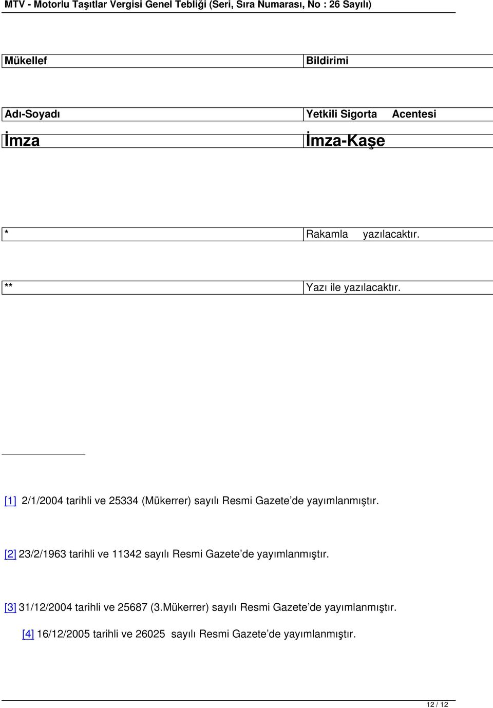 [2] 23/2/1963 tarihli ve 11342 sayılı Resmi Gazete de yayımlanmıştır. [3] 31/12/2004 tarihli ve 25687 (3.