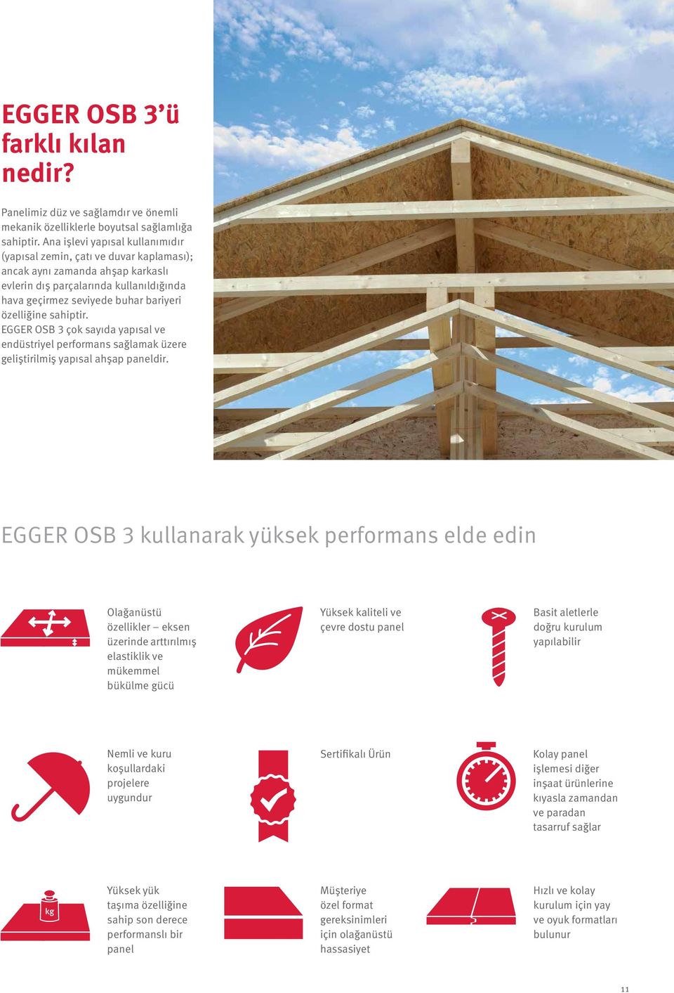 sahiptir. EGGER OSB 3 çok sayıda yapısal ve endüstriyel performans sağlamak üzere geliştirilmiş yapısal ahşap paneldir.