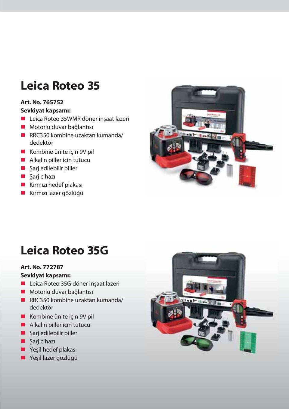 ünite için 9V pil Alkalin piller için tutucu Şarj edilebilir piller Şarj cihazı Kırmızı hedef plakası Kırmızı lazer gözlüğü Leica Roteo 35G