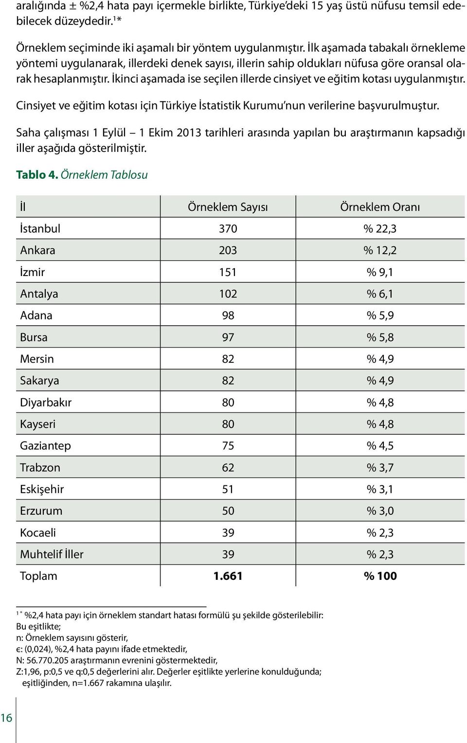 İkinci aşamada ise seçilen illerde cinsiyet ve eğitim kotası uygulanmıştır. Cinsiyet ve eğitim kotası için Türkiye İstatistik Kurumu nun verilerine başvurulmuştur.