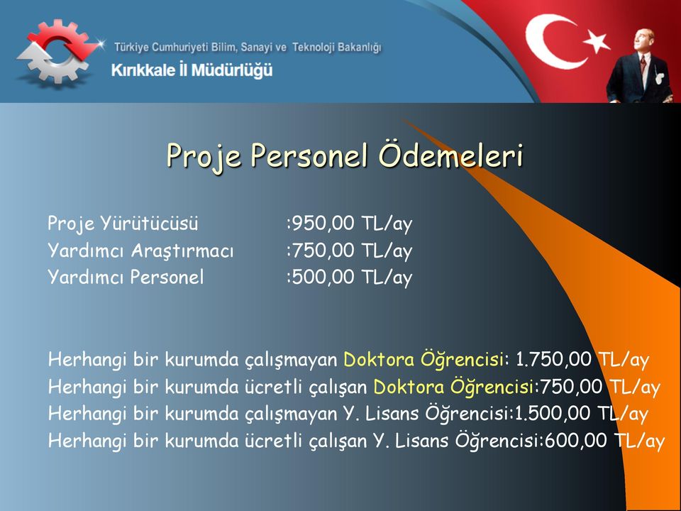 750,00 TL/ay Herhangi bir kurumda ücretli çalışan Doktora Öğrencisi:750,00 TL/ay Herhangi bir