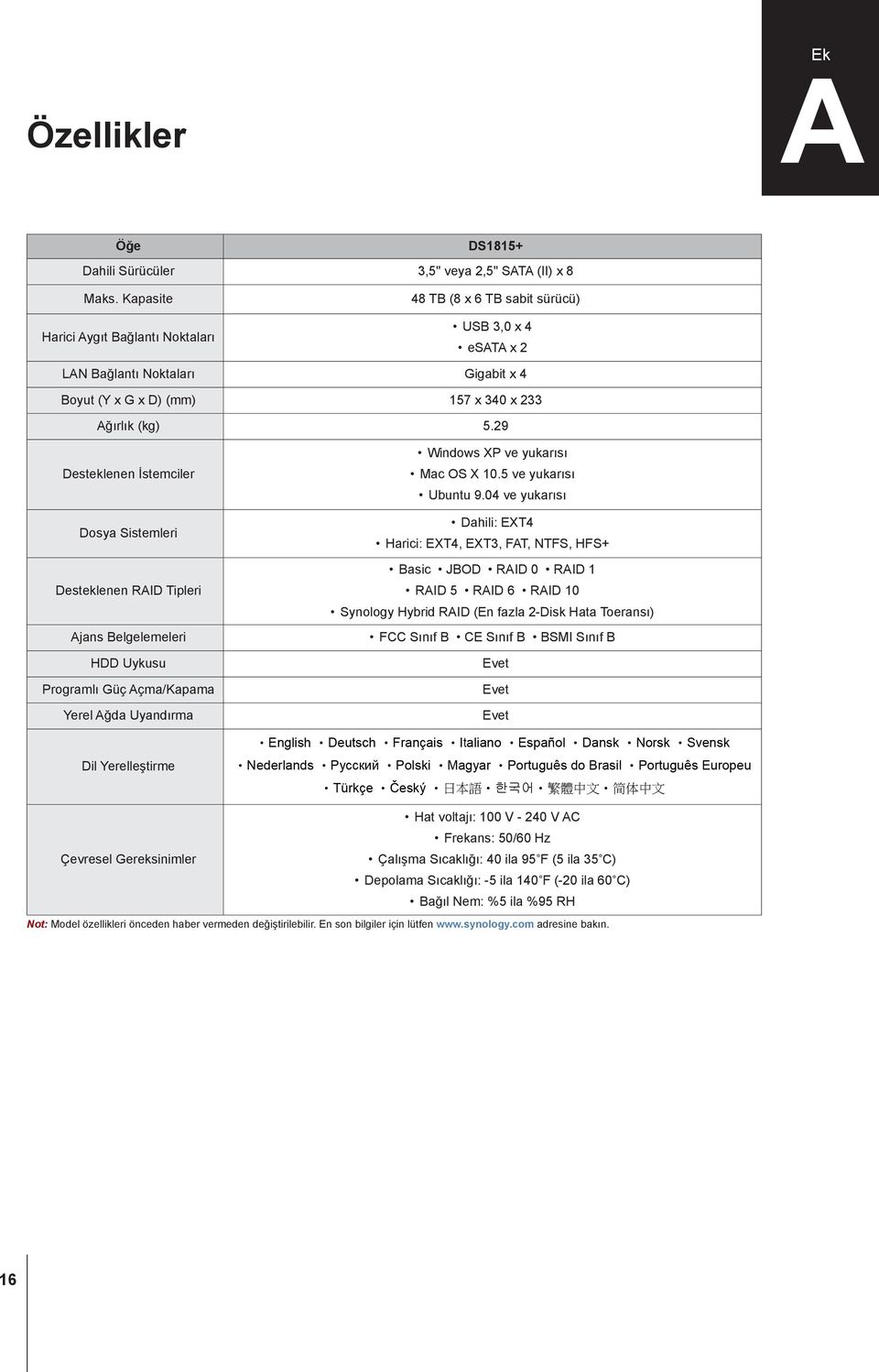 29 Desteklenen İstemciler Dosya Sistemleri Desteklenen RAID Tipleri Ajans Belgelemeleri HDD Uykusu Programlı Güç Açma/Kapama Yerel Ağda Uyandırma Windows XP ve yukarısı Mac OS X 10.