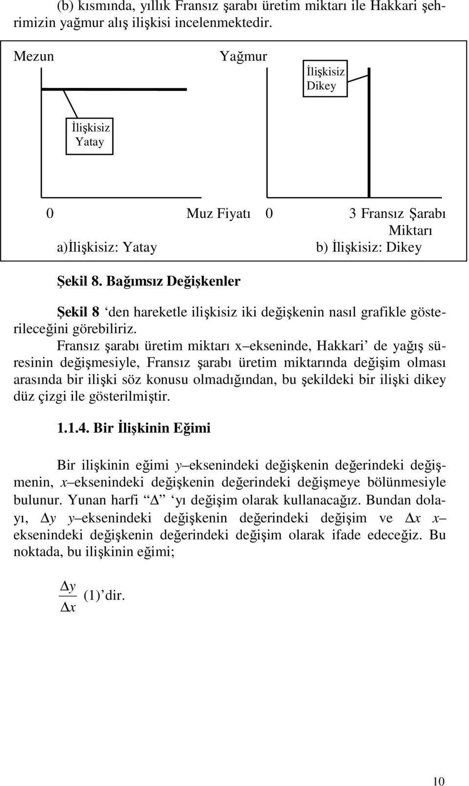 Bağımsız Değişkenler Şekil 8 den hareketle ilişkisiz iki değişkenin nasıl grafikle gösterileceğini görebiliriz.