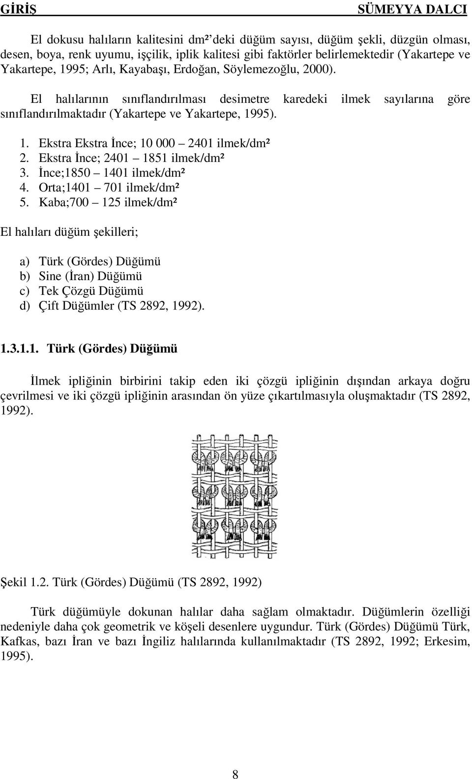 95). 1. Ekstra Ekstra İnce; 10 000 2401 ilmek/dm² 2. Ekstra İnce; 2401 1851 ilmek/dm² 3. İnce;1850 1401 ilmek/dm² 4. Orta;1401 701 ilmek/dm² 5.