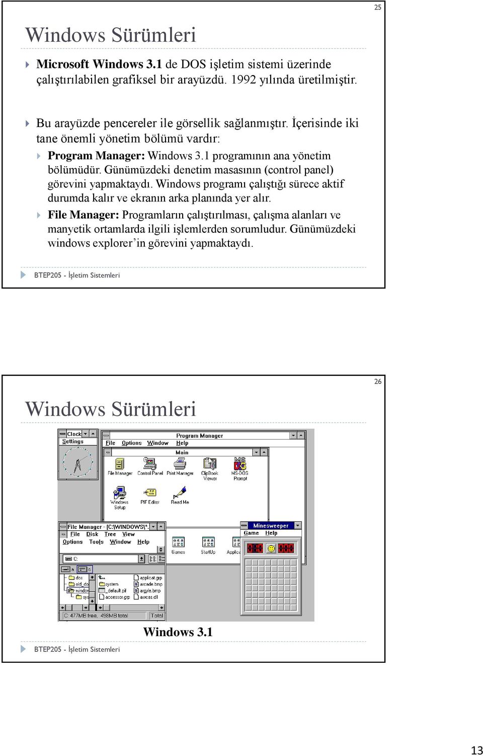 Günümüzdeki denetim masasının (control panel) görevini yapmaktaydı. Windows programı çalıştığı sürece aktif durumda kalır ve ekranın arka planında yer alır.