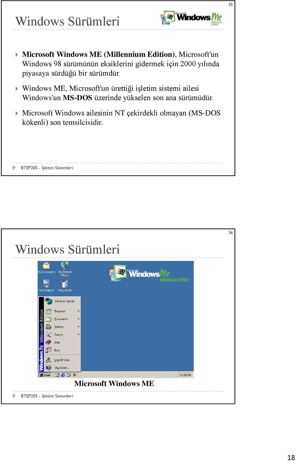 Windows ME, Microsoft'un ürettiği işletim sistemi ailesi Windows'un MS-DOS üzerinde yükselen son ana