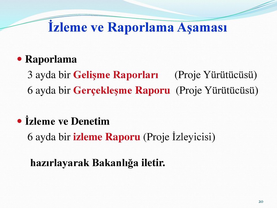 Raporu (Proje Yürütücüsü) İzleme ve Denetim 6 ayda bir