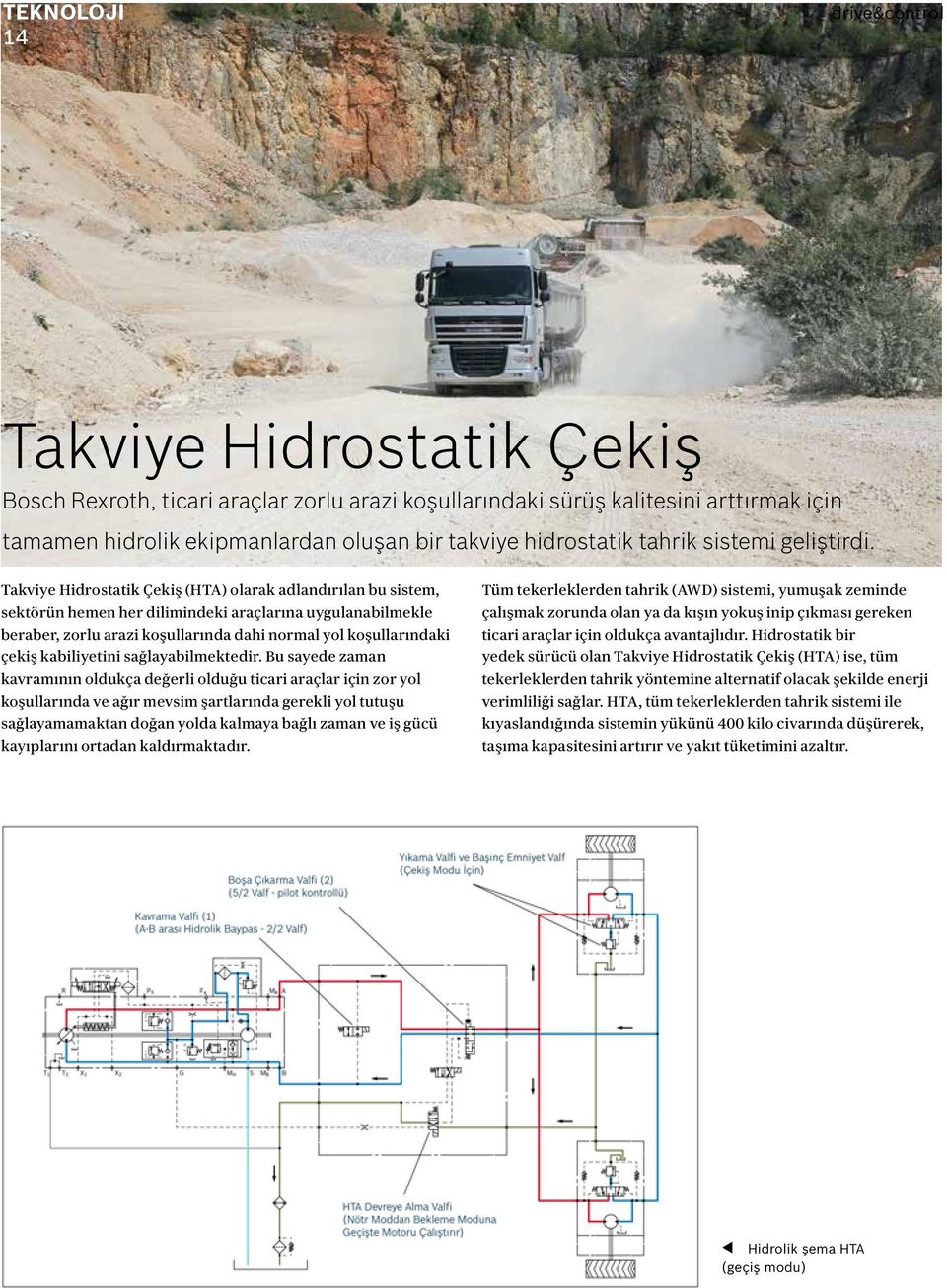 Takviye Hidrostatik Çekiş (HTA) olarak adlandırılan bu sistem, sektörün hemen her dilimindeki araçlarına uygulanabilmekle beraber, zorlu arazi koşullarında dahi normal yol koşullarındaki çekiş