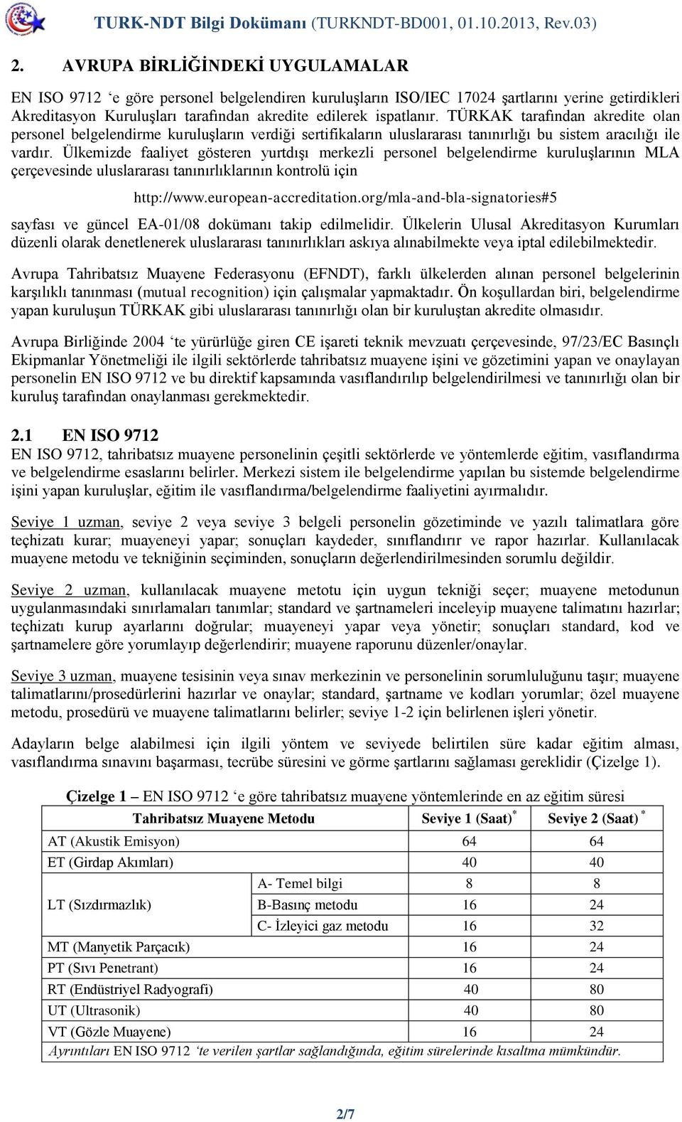 Ülkemizde faaliyet gösteren yurtdışı merkezli personel belgelendirme kuruluşlarının MLA çerçevesinde uluslararası tanınırlıklarının kontrolü için http://www.european-accreditation.