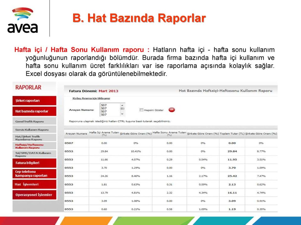 Burada firma bazında hafta içi kullanım ve hafta sonu kullanım ücret