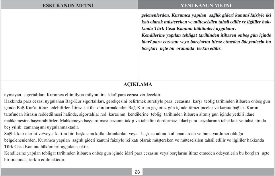 uymayan sigortal lara Kurumca ellimilyon milyon lira idarî para cezas verilecektir.