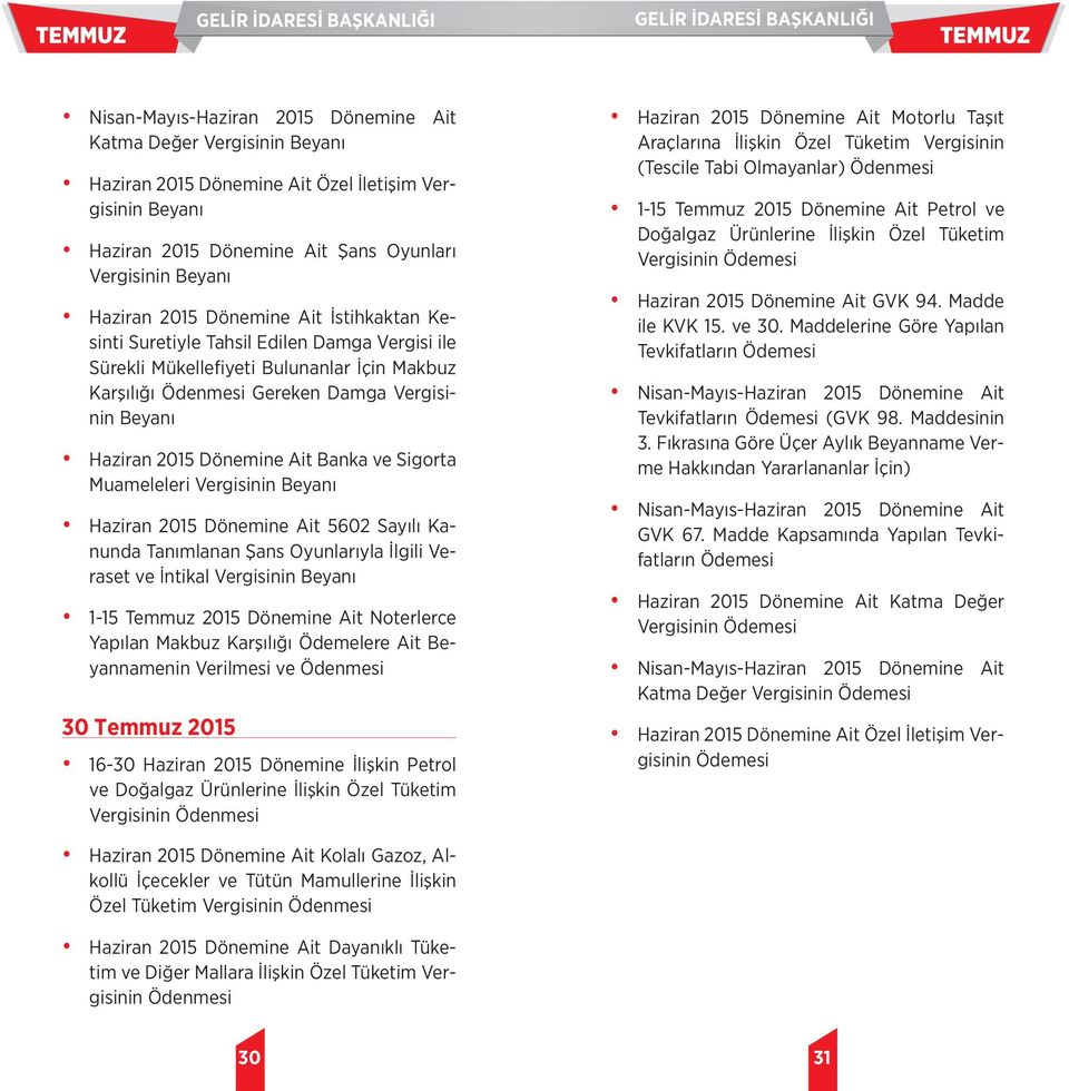 Vergisinin 1-15 Temmuz 2015 Dönemine Ait Noterlerce Yapılan Makbuz Karşılığı Ödemelere Ait Beyannamenin 30 Temmuz 2015 16-30 Haziran 2015 Dönemine İlişkin Petrol ve Doğalgaz Ürünlerine İlişkin Özel