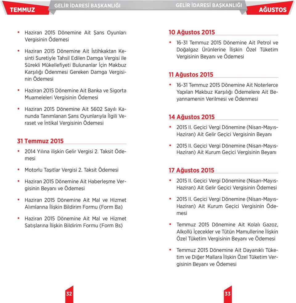 Taksit Haziran 2015 Dönemine Ait Haberleşme Vergisinin Haziran 2015 Dönemine Ait Mal ve Hizmet Alımlarına İlişkin Bildirim Formu (Form Ba) Haziran 2015 Dönemine Ait Mal ve Hizmet Satışlarına İlişkin