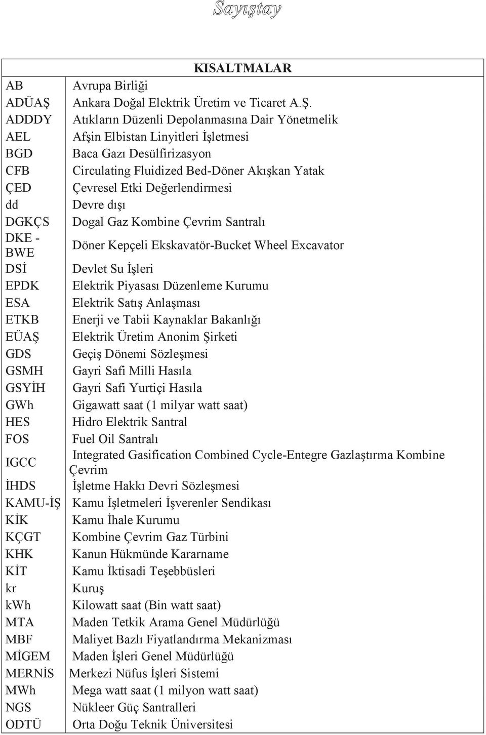 ADDDY Atıkların Düzenli Depolanmasına Dair Yönetmelik AEL Afşin Elbistan Linyitleri İşletmesi BGD Baca Gazı Desülfirizasyon CFB Circulating Fluidized Bed-Döner Akışkan Yatak ÇED Çevresel Etki