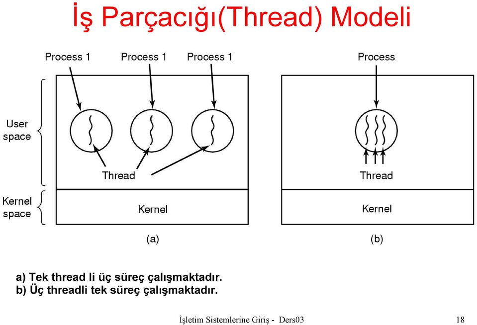 b) Üç threadli tek süreç