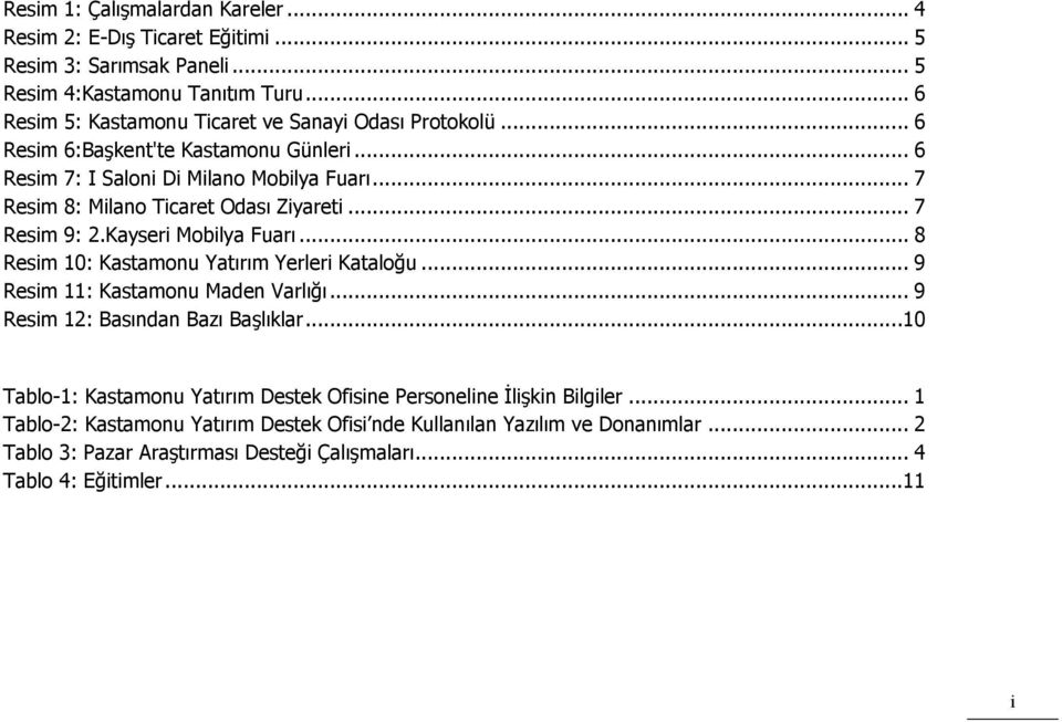 .. 7 Resim 8: Milano Ticaret Odası Ziyareti... 7 Resim 9: 2.Kayseri Mobilya Fuarı... 8 Resim 10: Kastamonu Yatırım Yerleri Kataloğu... 9 Resim 11: Kastamonu Maden Varlığı.