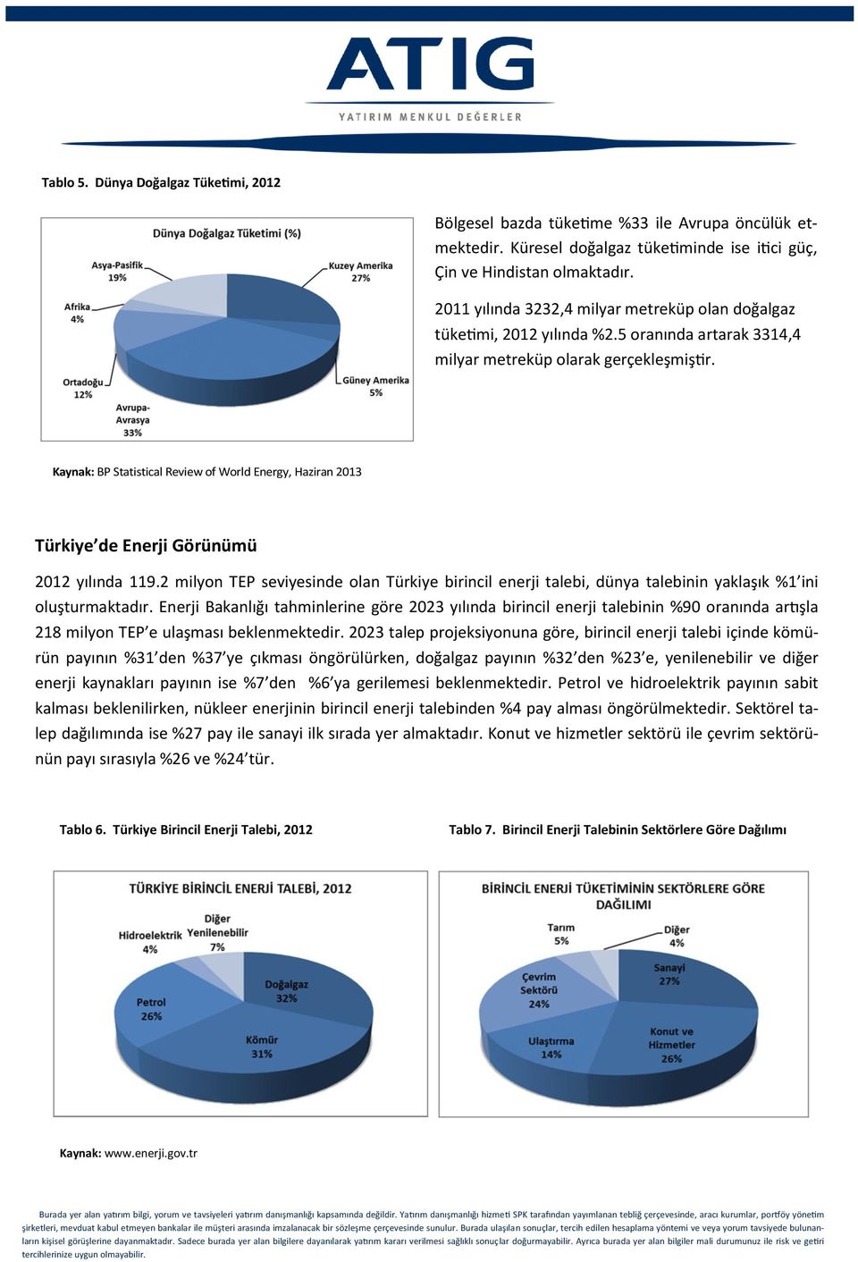 Kaynak: BP Statistical Review of World Energy, Haziran 2013 Türkiye de Enerji Görünümü 2012 yılında 119.