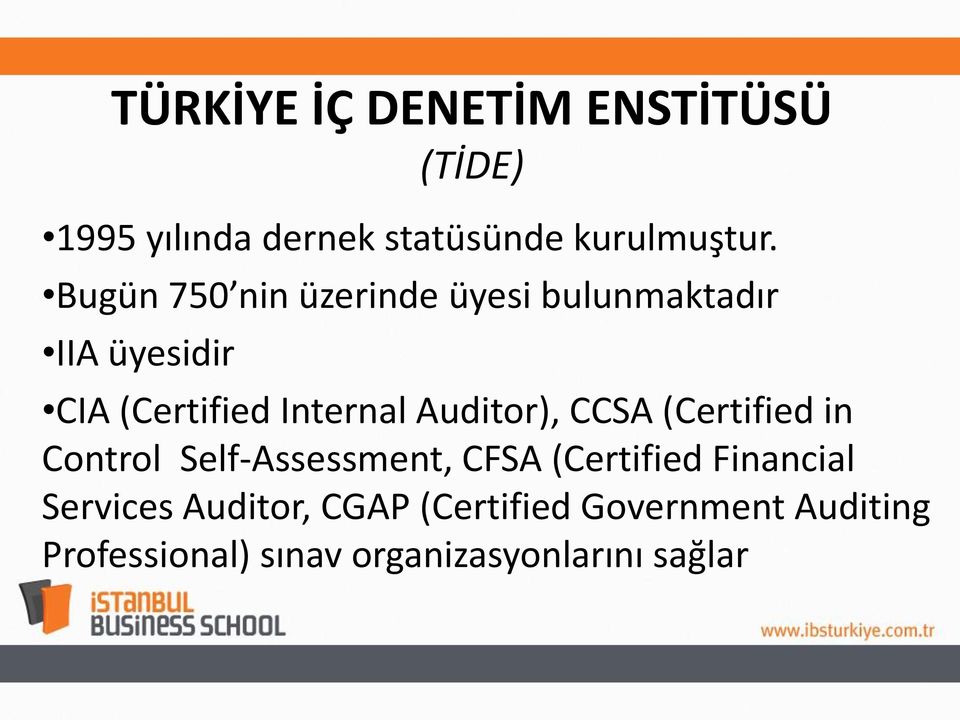 Auditor), CCSA (Certified in Control Self-Assessment, CFSA (Certified Financial