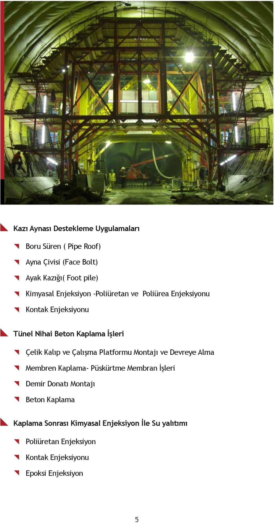 Kalıp ve Çalışma Platformu Montajı ve Devreye Alma Membren Kaplama- Püskürtme Membran İşleri Demir Donatı Montajı