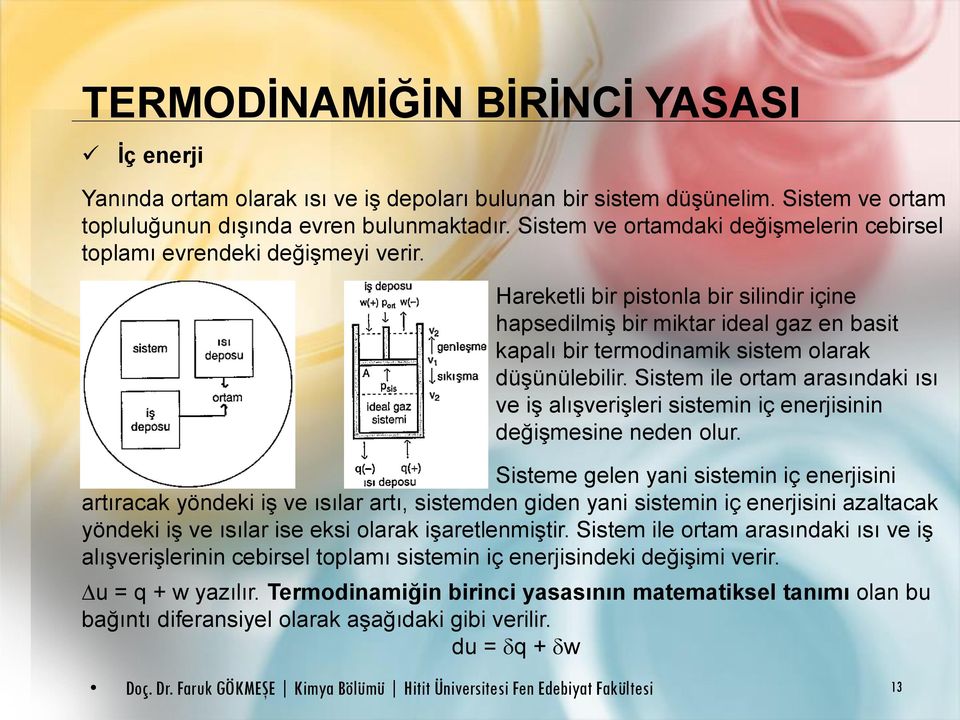 Hareketli bir pistonla bir silindir içine hapsedilmiş bir miktar ideal gaz en basit kapalı bir termodinamik sistem olarak düşünülebilir.