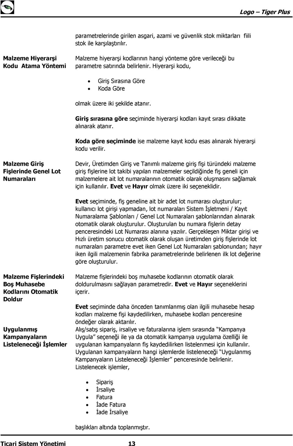 Hiyerarşi kodu, Giriş Sırasına Göre Koda Göre olmak üzere iki şekilde atanır. Giriş sırasına göre seçiminde hiyerarşi kodları kayıt sırası dikkate alınarak atanır.