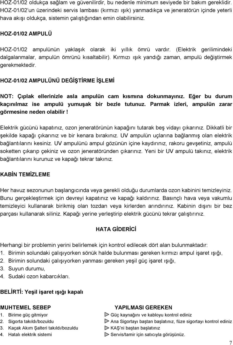 HOZ-01/02 AMPULÜ HOZ-01/02 ampulünün yaklaşık olarak iki yıllık ömrü vardır. (Elektrik gerilimindeki dalgalanmalar, ampulün ömrünü kısaltabilir).