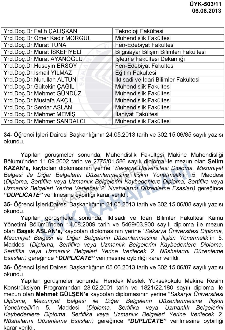 Gültekin ÇAĞIL Yrd.Mehmet GÜNDÜZ Yrd.Mustafa AKÇİL Yrd.Serdar ASLAN Yrd.Mehmet MEMİŞ Yrd.