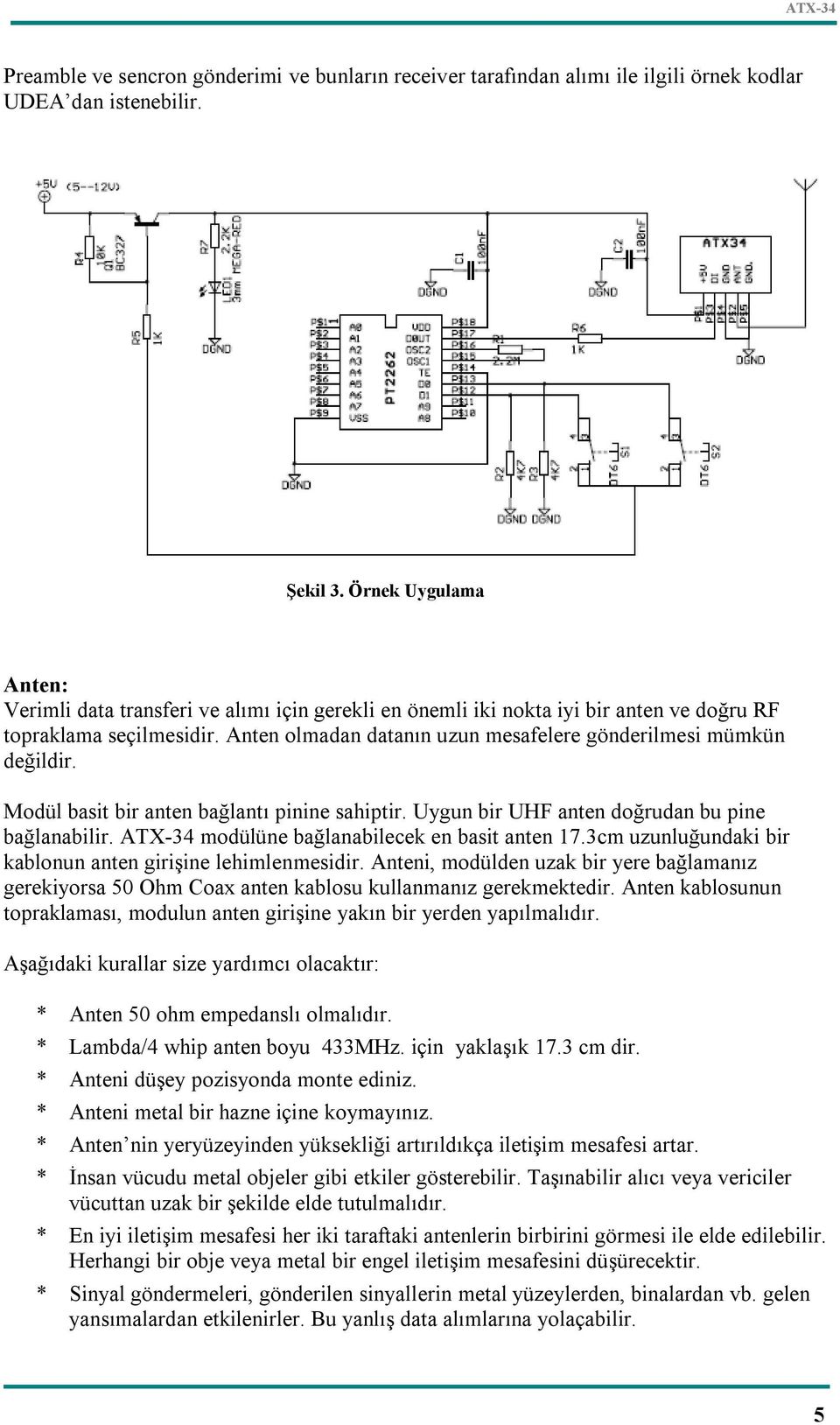 Anten olmadan datanın uzun mesafelere gönderilmesi mümkün değildir. Modül basit bir anten bağlantı pinine sahiptir. Uygun bir UHF anten doğrudan bu pine bağlanabilir.