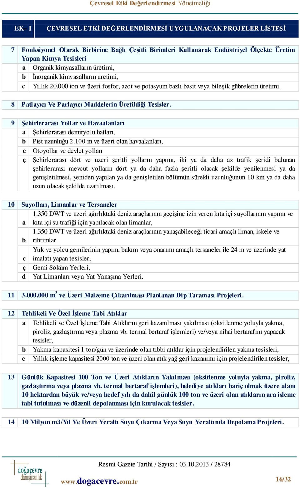 8 Patlayıcı Ve Parlayıcı Maddelerin Üretildiği Tesisler. 9 Şehirlerarası Yollar ve Havaalanları a Şehirlerarası demiryolu hatları, b Pist uzunluğu 2.