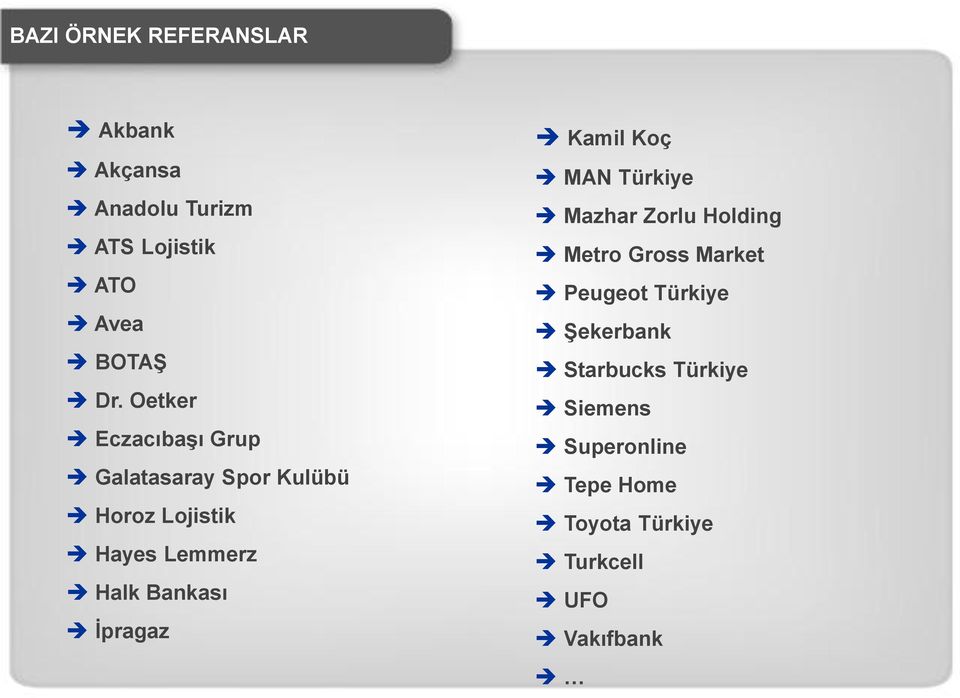 Ġpragaz Kamil Koç MAN Türkiye Mazhar Zorlu Holding Metro Gross Market Peugeot Türkiye