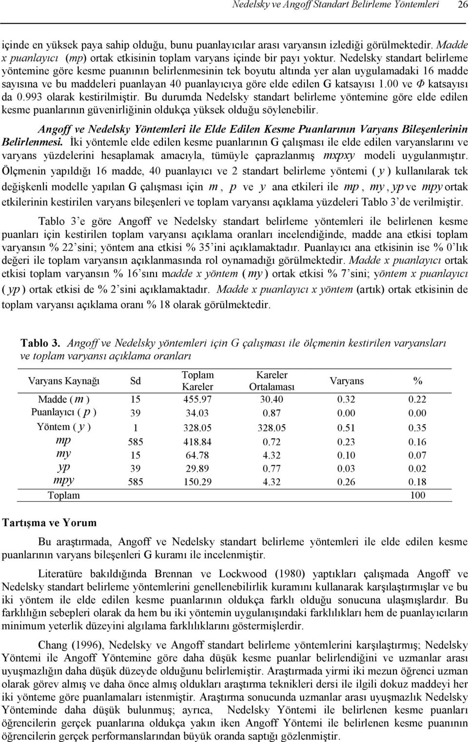 Nedelsky standart belirleme yöntemine göre kesme puanının belirlenmesinin tek boyutu altında yer alan uygulamadaki 16 madde sayısına ve bu maddeleri puanlayan 40 puanlayıcıya göre elde edilen G